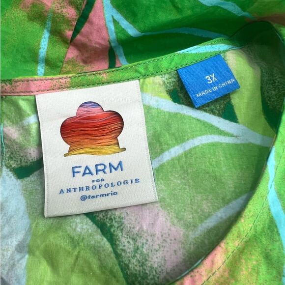 Anthropologie Farm Rio Green palm Leaf Print Dress puff sleeve sz 3x - Picture 11 of 11